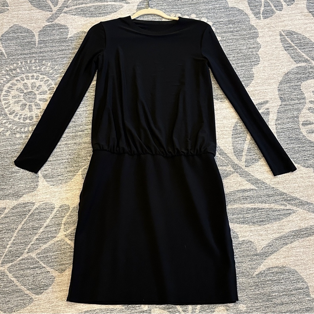 Norma Kamali Black Stretch Jersey  Long Sleeve Mini Dress Size S *READ